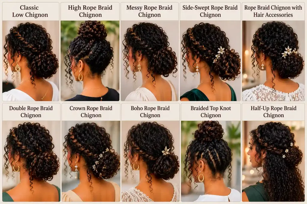 Curly Rope Braid Chignon Hairstyles